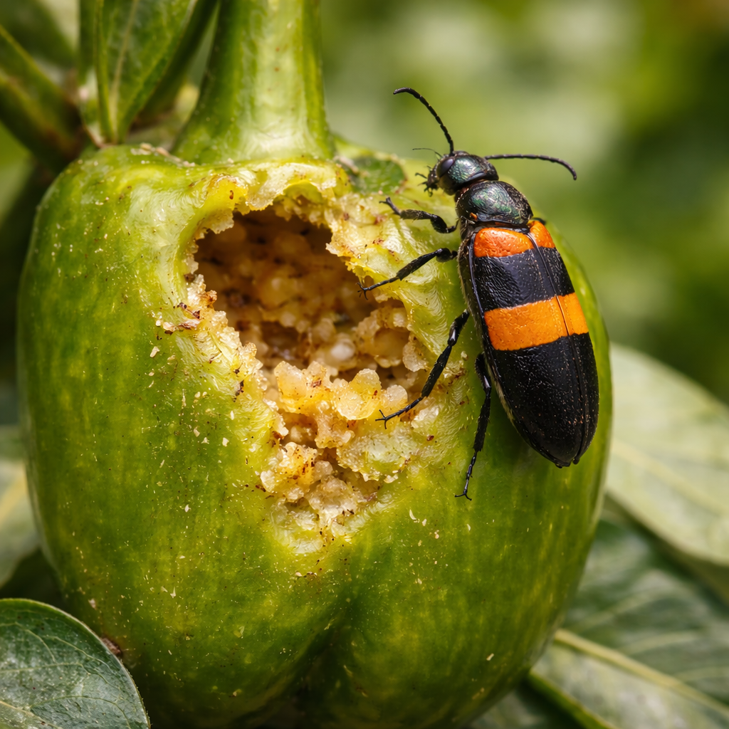 blister beetle on pepper