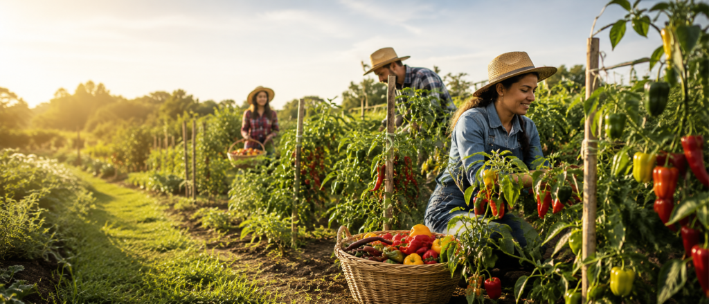harvesting peppers in golden hour light (2)